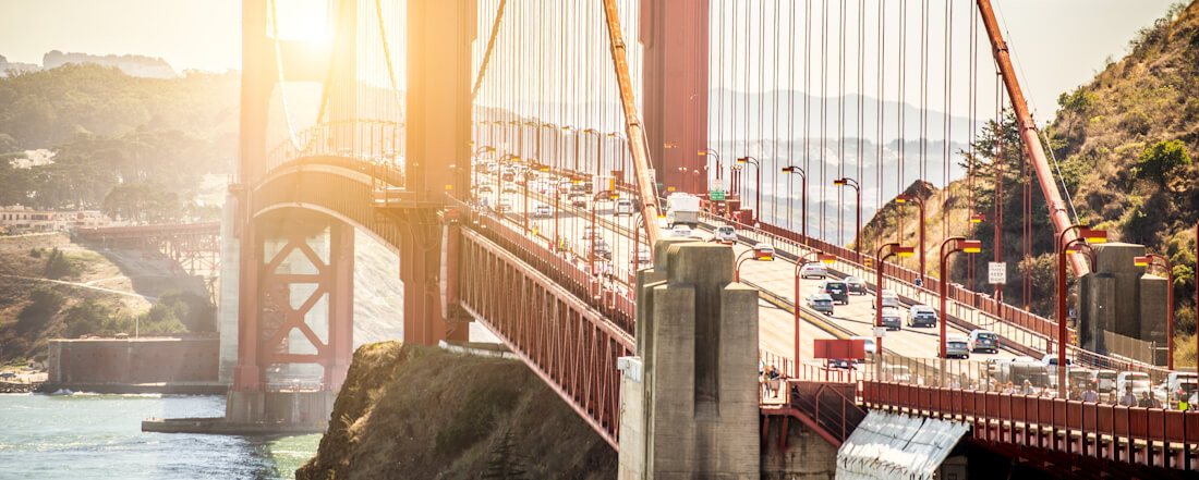 Cars driving over the Golden Gate Bridge in San Francisco